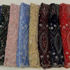 African Net Beaded Lace Fabric 2022 High Quality Lace Sequins French Tulle Lace 5 Yards Nigerian 2