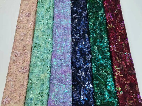 African Sequins Mesh Tulle Lace Fabric 2022 High Quality Eembroidery French Nigerian Lace Fabrics For Wedding 1