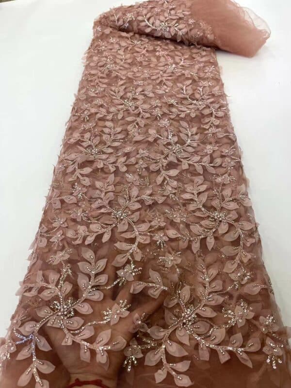 Beautiful African 3D Lace Fabric 2022 High Quality With Beads Groom Embroidery French Tulle Lace Nigerian 5