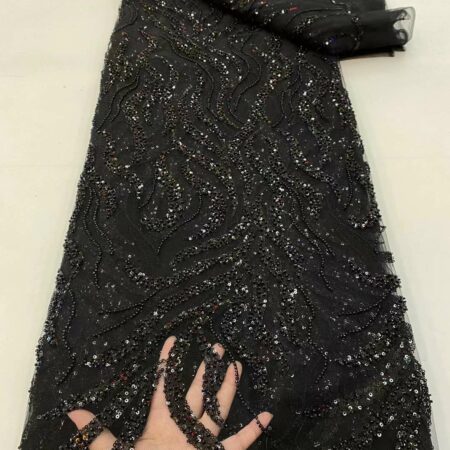 Black African Sequins Lace Fabric 2022 5 Yards High Quality French Nigerian Groom Lace Fabric For