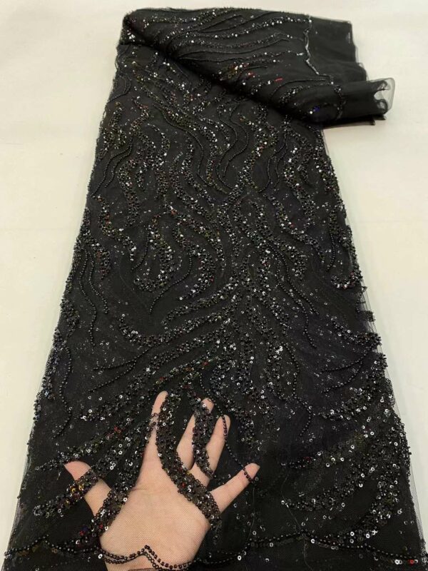 Black African Sequins Lace Fabric 2022 5 Yards High Quality French Nigerian Groom Lace Fabric For