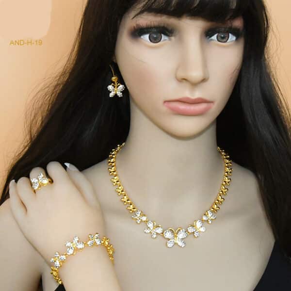 Butterfly African Jewelry Dubai Nigerian Jewellery Set Crystal 24k Gold Plated Wedding Necklac Bracelet Earring Set 1 1