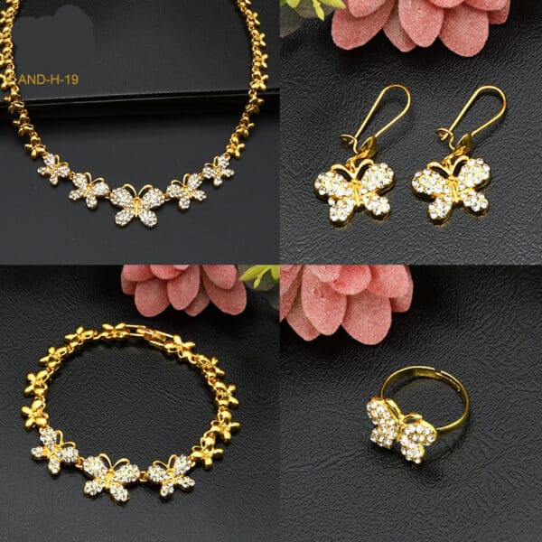 Butterfly African Jewelry Dubai Nigerian Jewellery Set Crystal 24k Gold Plated Wedding Necklac Bracelet Earring Set 3 1
