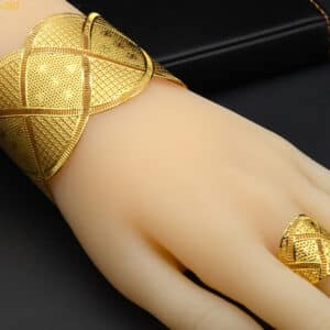 Dubai African Woman Bracelet With Rings Gold Plated Bohemian Jewelry Gold Bangles For Women Hawaiian Wide 4 1