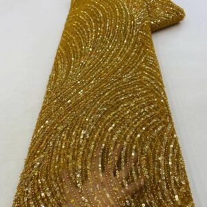 Gold African Beaded Groom Lace Fabric 2022 High Quality Lace Material Nigerian French Sequins Lace Fabric