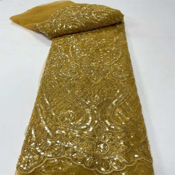Gold African Groom Lace Fabric 2022 High Quality Sequins Lace French Nigerian Lace Tulle Mesh Fabrics