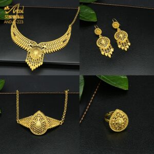 Indian Bridal Jewelry Set 24K Gold Color African Nigerian Necklace And Earring Set Ethiopian Bridesmaid Gift 2