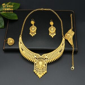 Indian Bridal Jewelry Set 24K Gold Color African Nigerian Necklace And Earring Set Ethiopian Bridesmaid Gift 3