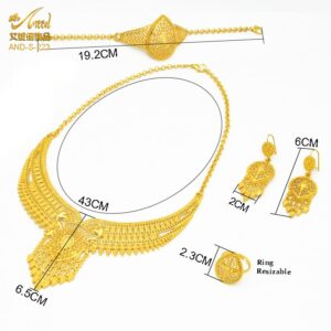 Indian Bridal Jewelry Set 24K Gold Color African Nigerian Necklace And Earring Set Ethiopian Bridesmaid Gift 4