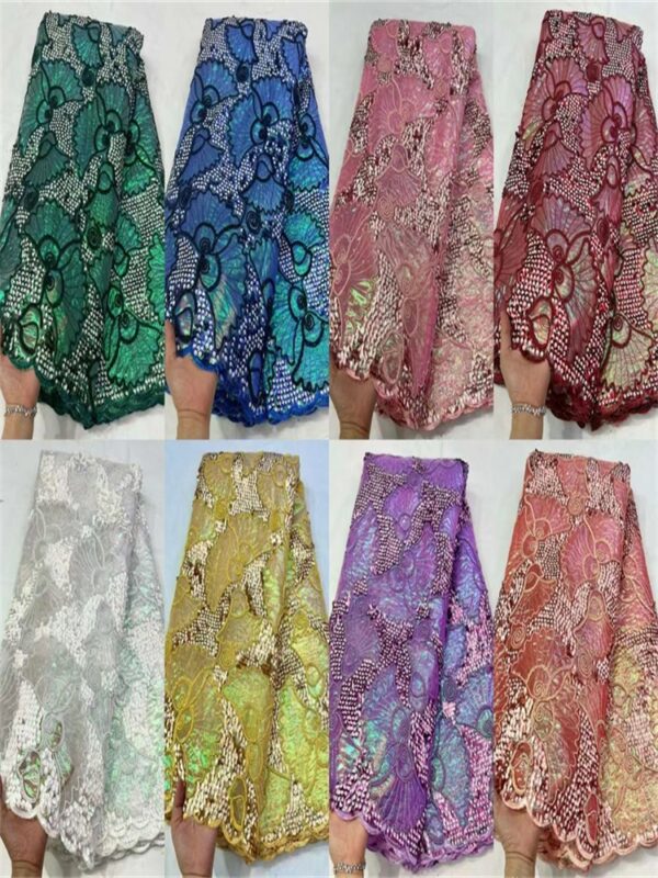 Latest African Brocade Jacquard Lace Fabric 2022 High Quality Gilding Lace Material Nigerian Sequins Lace Fabric 1