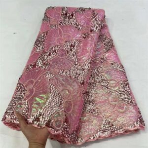 Latest African Brocade Jacquard Lace Fabric 2022 High Quality Gilding Lace Material Nigerian Sequins Lace Fabric 5