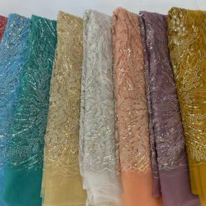 Latest African Handmade Beads Groom Lace Fabric 2022 High Quality Sequins Lace Fabric French Nigerian Lace 1
