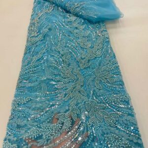 Latest African Handmade Beads Groom Lace Fabric 2022 High Quality Sequins Lace Fabric French Nigerian Lace 4