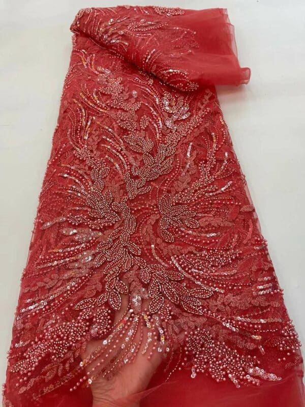Latest African Handmade Beads Groom Lace Fabric 2022 High Quality Sequins Lace Fabric French Nigerian Lace 5