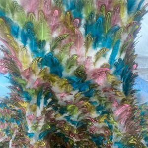 Latest African Lace Fabric High Quality 3D Feather French Tulle Lace Sequins Feather Embroidered Lace Fabric 4