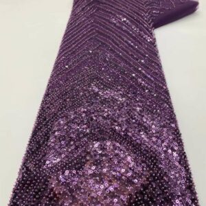 Latest Purple African Lace Fabric 2022 High Quality Flash Sequins Groom Lace French Tulle Nigerian Lace 4