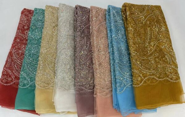 Luxury Nigerian Handmade Beads Lace Fabric 2022 High Quality Sequins Lace Fabric French Tulle Lace Material 2