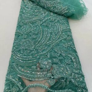 Luxury Nigerian Handmade Beads Lace Fabric 2022 High Quality Sequins Lace Fabric French Tulle Lace Material 3
