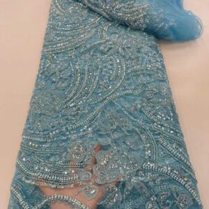 Luxury Nigerian Handmade Beads Lace Fabric 2022 High Quality Sequins Lace Fabric French Tulle Lace Material 5