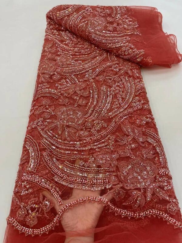 Luxury Nigerian Handmade Beads Lace Fabric 2022 High Quality Sequins Lace Fabric French Tulle Lace Material