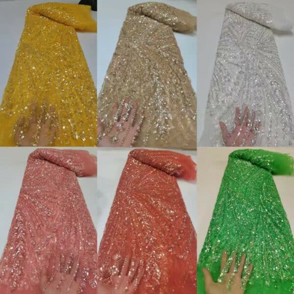 Luxury Sequins Lace Fabrics 2022 High Quality Handmade Groom Beaded Bridal Laces Fabrics Wedding African Sequins 2