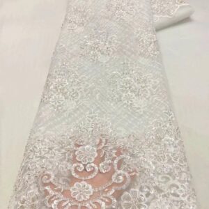 Luxury White African Groom Beads Lace Fabrics 5 Yards Latest Nigerian French Tulle Lace Sequins High
