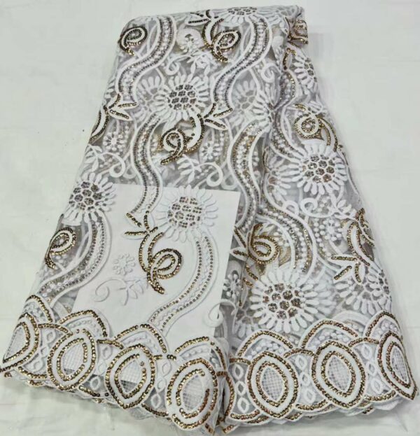 New French Tulle Lace Fabric 5 Yards 2022 High Quality Nigerian Wedding Sequins Embroidery African Lace 3