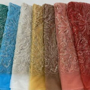 Nigerian French Lace Fabric For Wedding 2022 Luxury Groom Beaded Bridal Fabrics African Sequins Tulle Lace 1