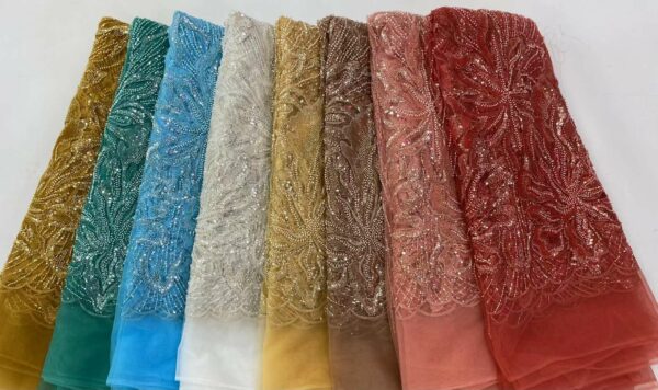 Nigerian French Lace Fabric For Wedding 2022 Luxury Groom Beaded Bridal Fabrics African Sequins Tulle Lace 1
