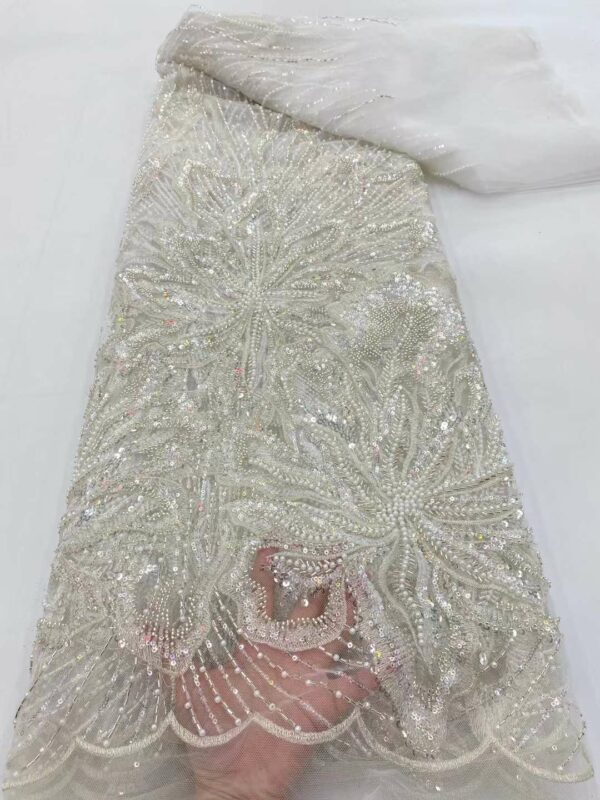 Nigerian French Lace Fabric For Wedding 2022 Luxury Groom Beaded Bridal Fabrics African Sequins Tulle Lace 3