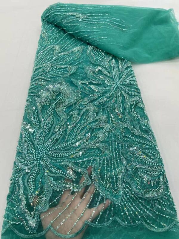 Nigerian Groom Lace Fabric African Net Lace With Beaded Sequins Pearl 5 Yards French Tulle Lace 3