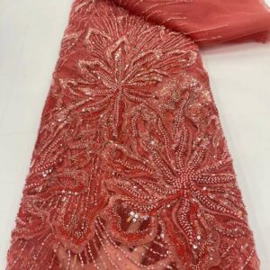 Nigerian Groom Lace Fabric African Net Lace With Beaded Sequins Pearl 5 Yards French Tulle Lace 5