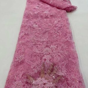 Pink African Groom Lace Fabric 2022 High Quality 5 Yards French Lace Fabric Sequins Beads Nigerian