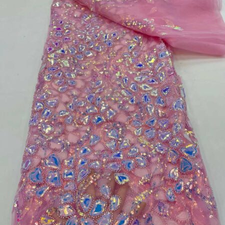 Pink African Lace French Sequins Groom Fabric 2022 Embroidery Tulle Lace Fabrics With Sequins For Nigeria