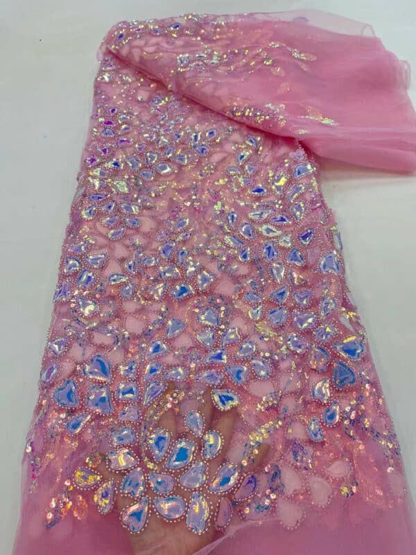 Pink African Lace French Sequins Groom Fabric 2022 Embroidery Tulle Lace Fabrics With Sequins For Nigeria