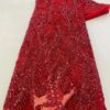 Red African Groom Sequins Beaded Lace Fabric 5 Yards 2022 High Quality Nigerian Wedding French Tulle
