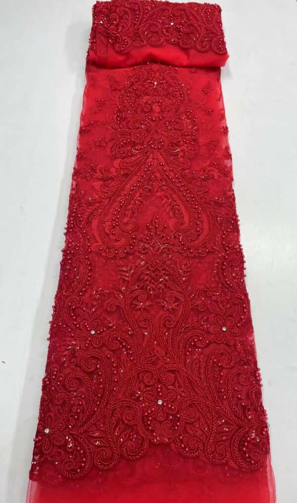 Red Latest Beads African Lace 2022 High Quality Lace Stone Groom Nigerian French Tulle Lace Fabric