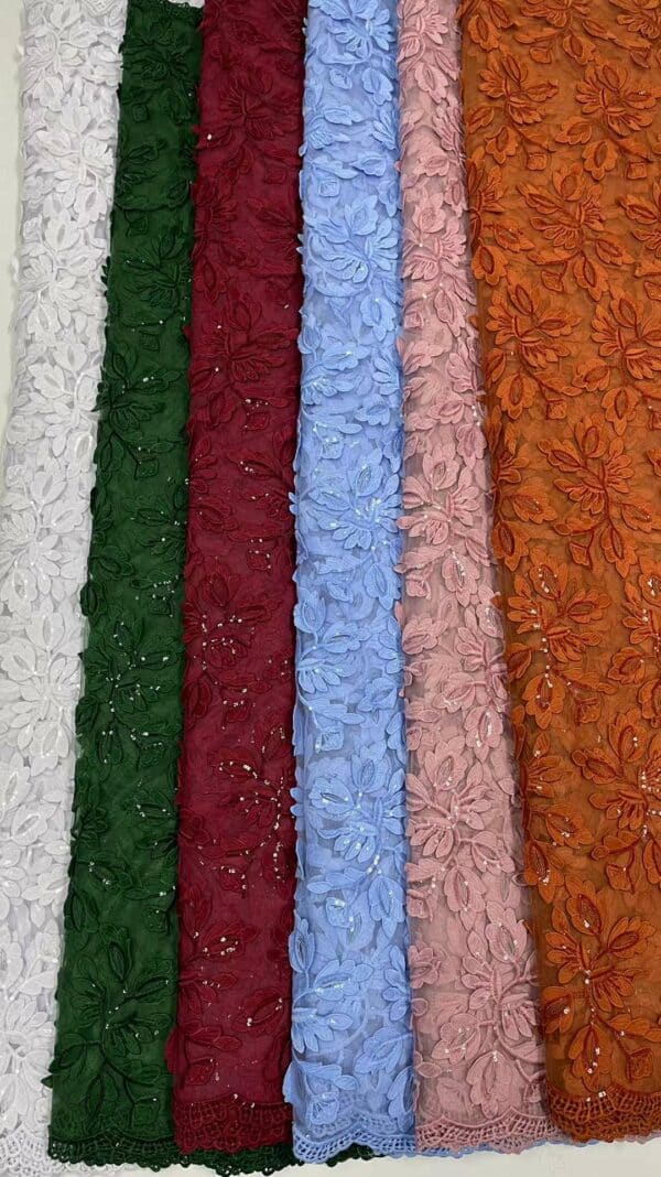 White High Quality Milk Silk Embroidery African Guipure Cord Lace Fabric Nigerian Tulle Net Sequins Lace 7