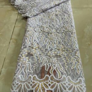 White Latest African Tulle Net Lace Fabric For Wedding Dress 2022 High Quality With Sequins Nigerian 3