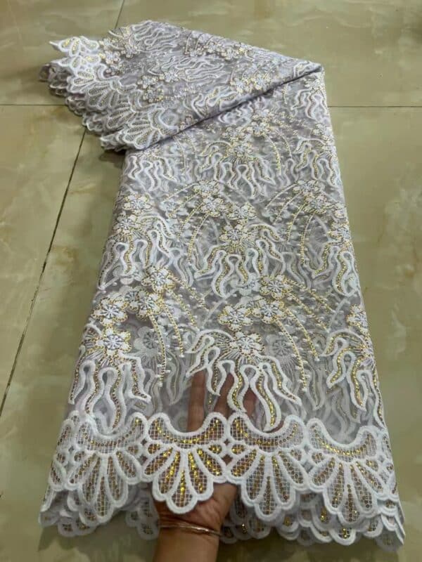 White Latest African Tulle Net Lace Fabric For Wedding Dress 2022 High Quality With Sequins Nigerian 3