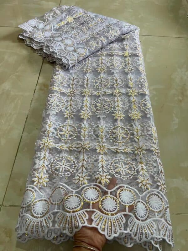 White Latest African Tulle Net Lace Fabric For Wedding Dress 2022 High Quality With Sequins Nigerian 5