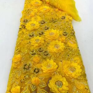 Yellow African 3D Lace Fabric 5 Yards 2022 High Quality With Beads Embroidered French Nigerian Sequins
